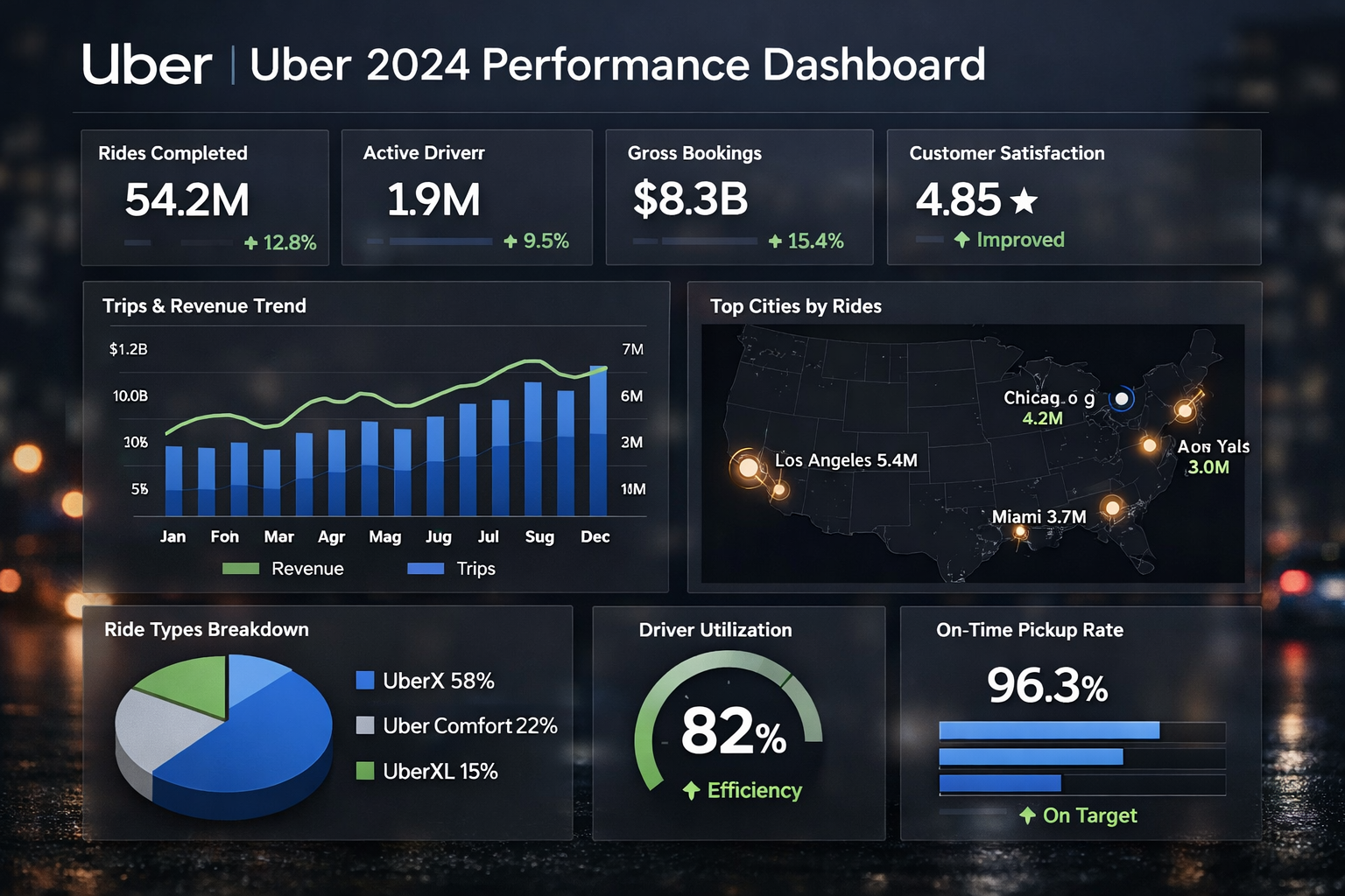 Uber's 2024 dataset Performance Dashboard